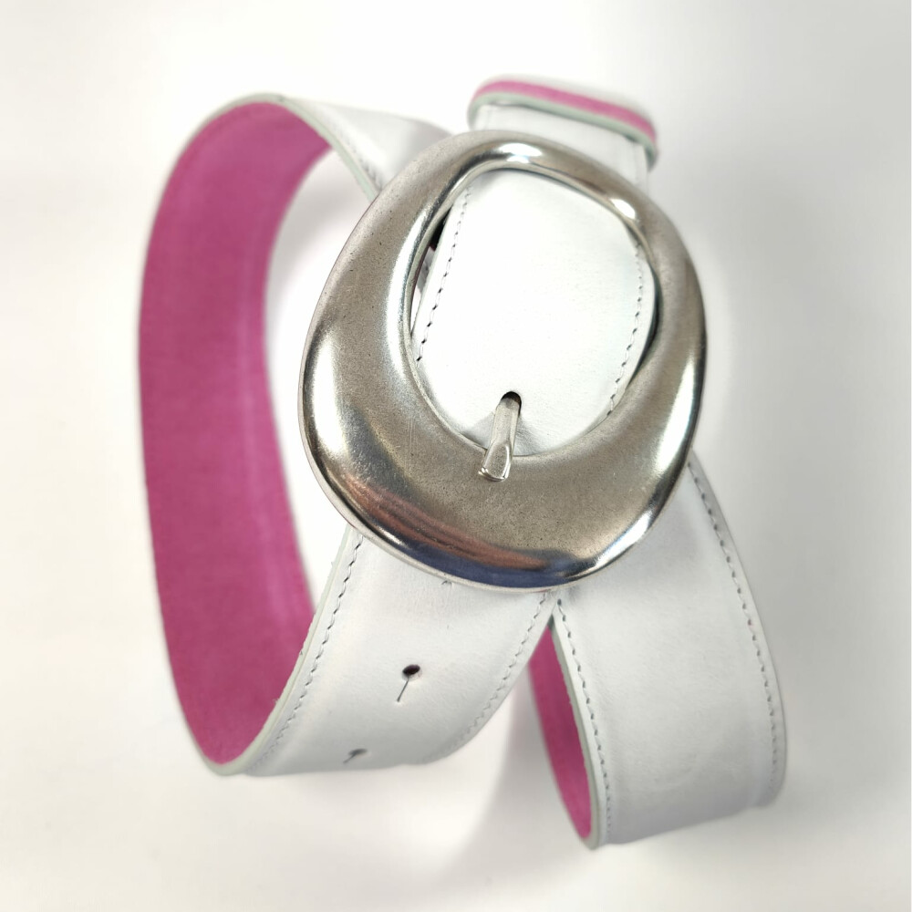 Ceinture reversible femme Daim rose / Blanc nuancé